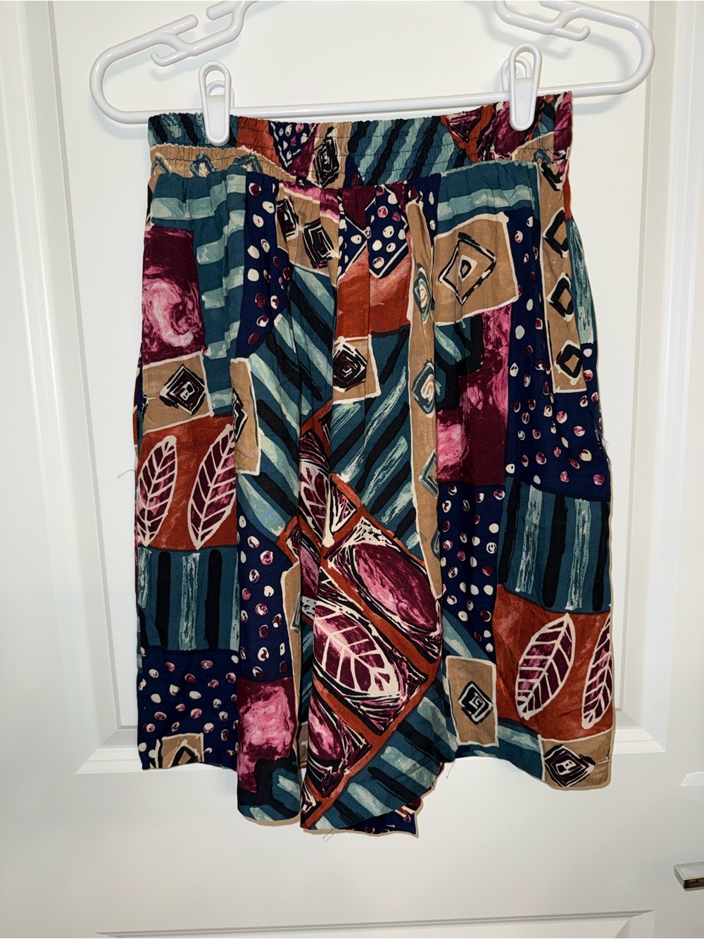 Vintage Cabrais Patchwork Shorts in Teal, Rust & Magenta